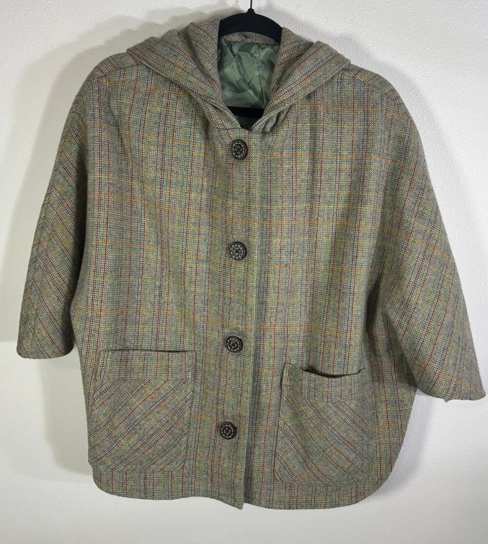 Paul & Joe Womens Plaid Hooded Cape Poncho Coat Wool Look Designer France